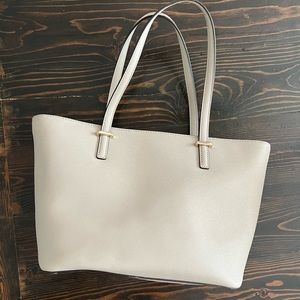 Kate Spade medium tote, double strap handbag light gray leather